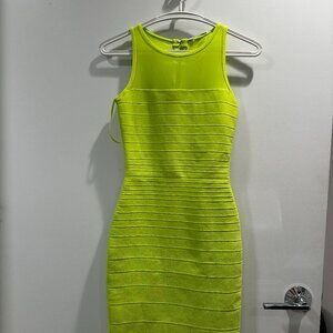 Dress The Population Aitana Dress Chartreuse Mesh Mini Neon Bodycon Bandage XS